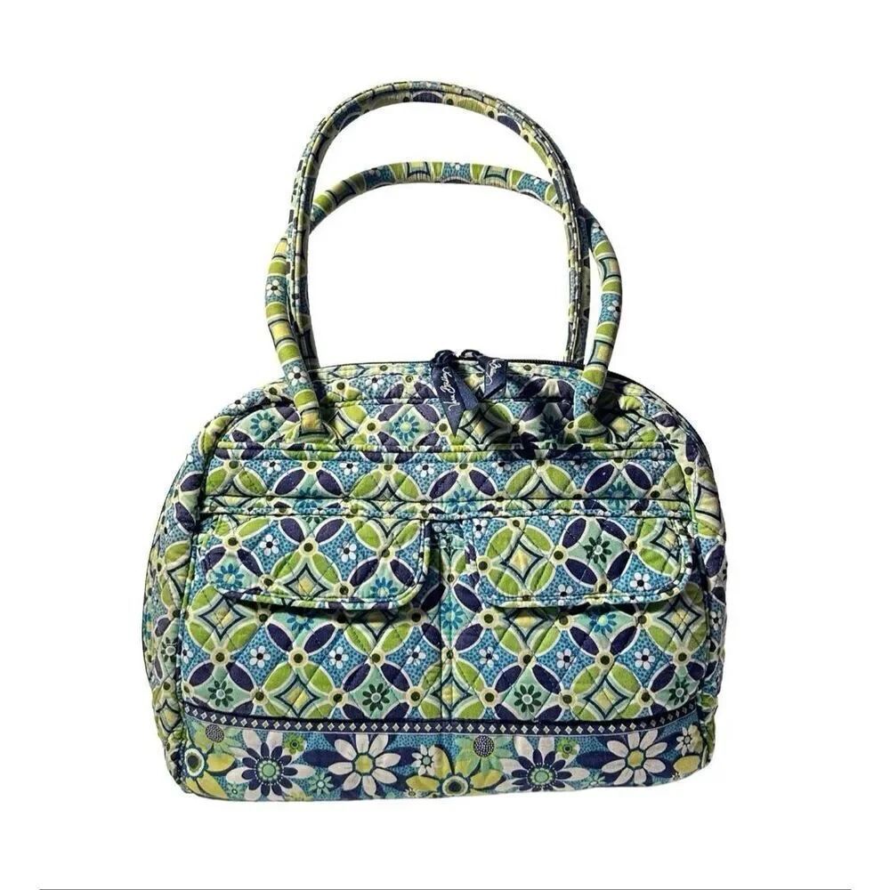 Vera Bradley Daisy Daisy Multicompartment Satchel Green Blue Floral Top Handle
